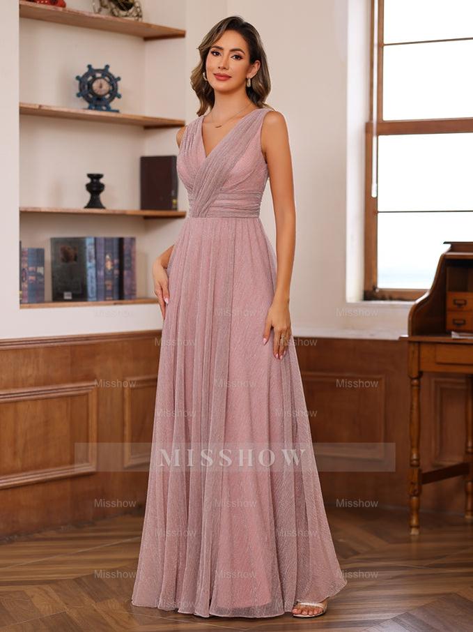 Unique V-Neck Sleeveless Floor-Length A-Line Mother of the Bride Dress with Ruffles