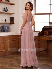 Unique V-Neck Sleeveless Floor-Length A-Line Mother of the Bride Dress with Ruffles