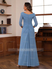 V-Neck 3/4 Sleeve Floor-Length Sheath/Column Mother of the Bride Dress with Ruffles & Appliques