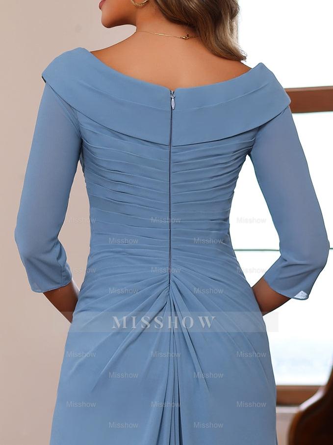 V-Neck 3/4 Sleeve Floor-Length Sheath/Column Mother of the Bride Dress with Ruffles & Appliques