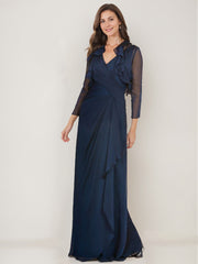 V-Neck 3/4 Sleeve Sheath Dress with Ruffles and Jacket for the Mother of the Bride