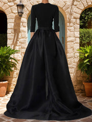 V-Neck 3/4 Sleeves Mother of the Bride Jumpsuit with Flower Belt