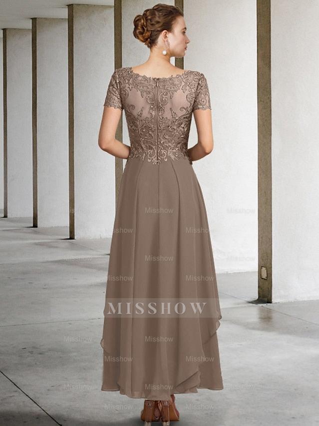 V-Neck A-Line Princess Ankle-Length Mother of the Bride Gown