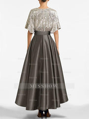 V-Neck A-Line Princess Asymmetrical Half-Sleeve Mother of the Bride Dress