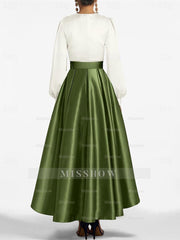 V-Neck A-Line Princess Asymmetrical Mother of the Bride Dress with Belt