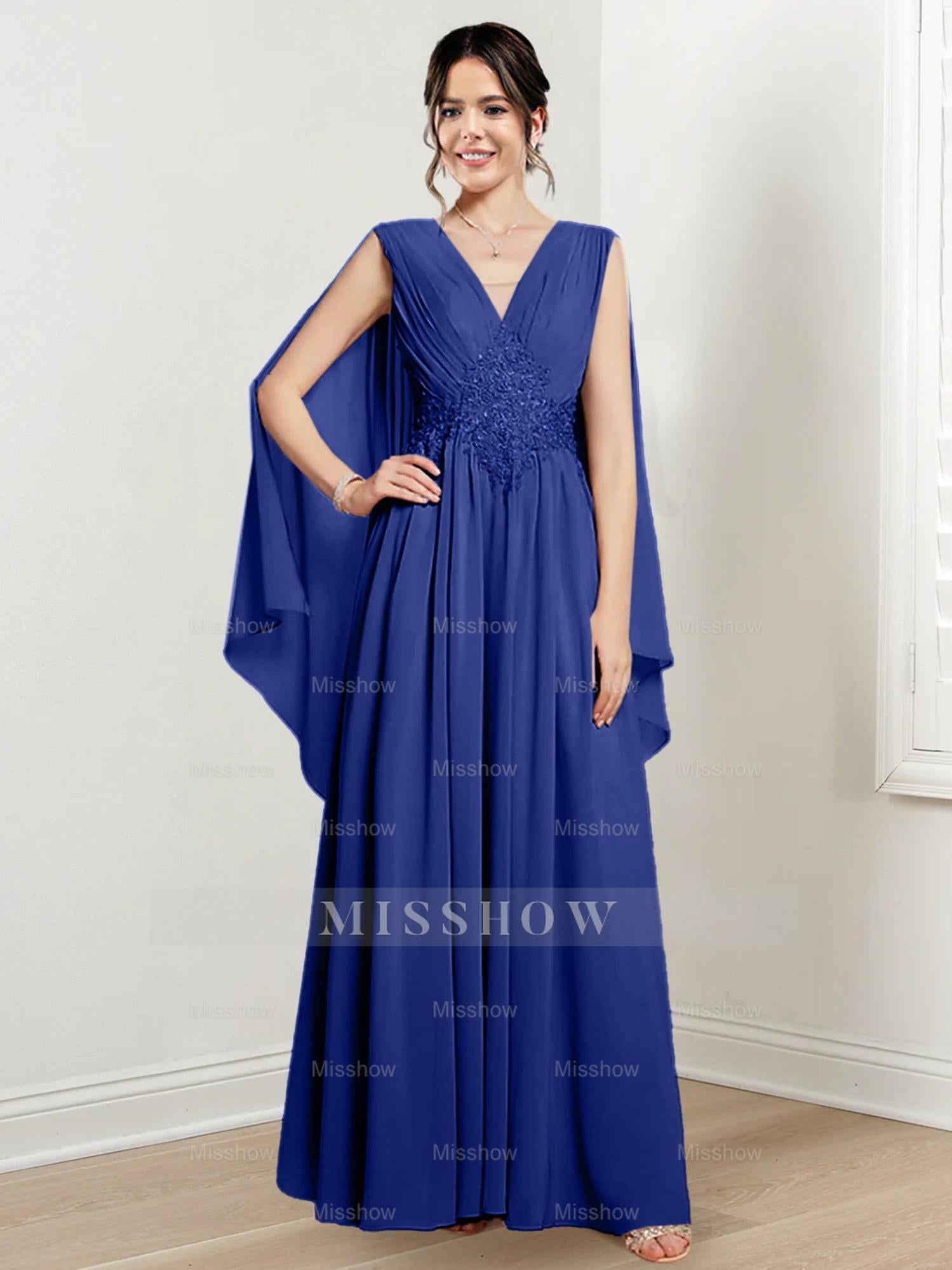 V-Neck A-Line Princess Floor-Length Dresses for the Mother of the Bride