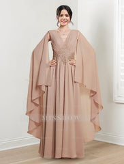 V-Neck A-Line Princess Floor-Length Dresses for the Mother of the Bride
