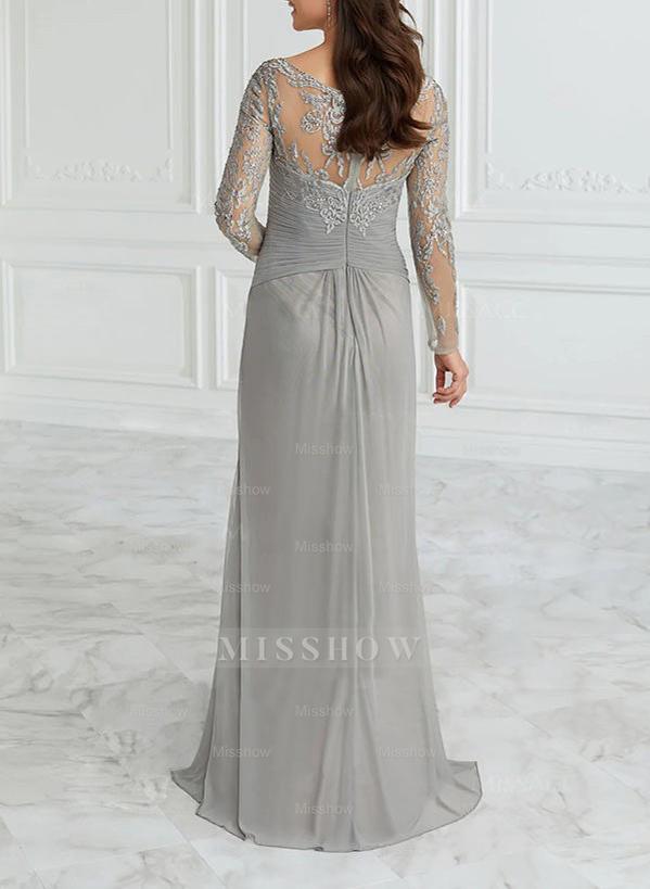 V-Neck A-Line Princess Floor-Length Mother of the Bride Dress Featuring Lace Ruffle