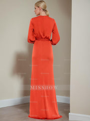V-Neck A-Line Princess Floor-Length Mother of the Bride Dress With Ruffled Long Sleeves