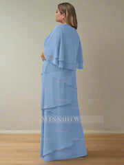 V-Neck A-Line Princess Floor-Length Mother of the Bride Dress with Half Sleeves and Ruffles in Regular & Plus Sizes