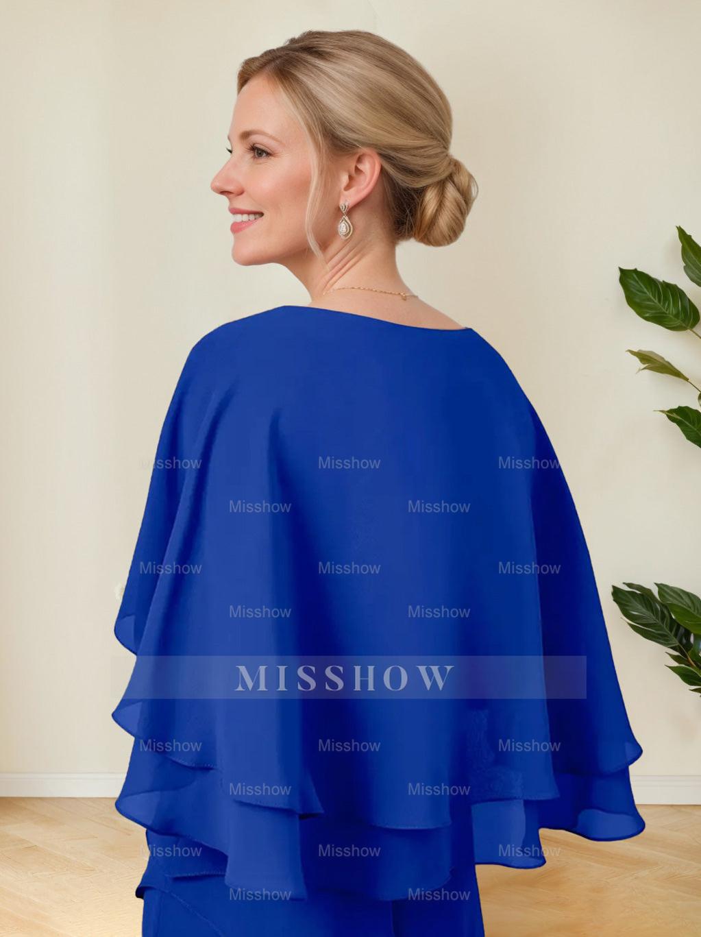 V-Neck A-Line Princess Floor-Length Mother of the Bride Dress with Half Sleeves and Ruffles in Regular & Plus Sizes