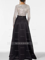 V-Neck A-Line Princess Floor-Length Mother of the Bride Dress with Long Sleeves Pocket and Sequins