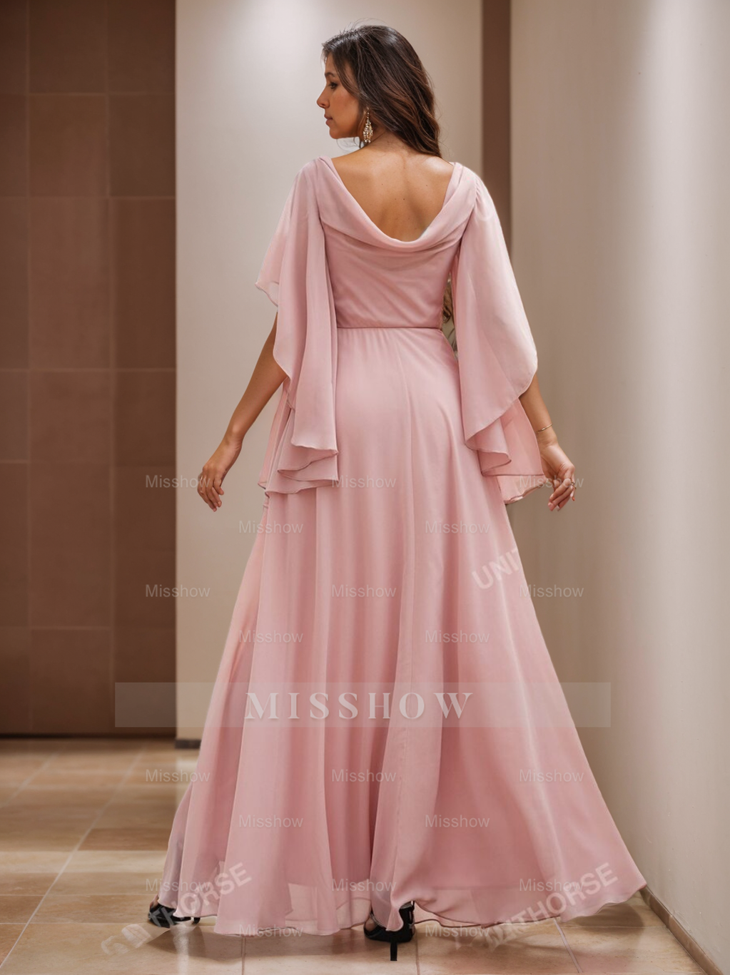 V-Neck A-Line Princess Floor-Length Mother of the Bride Dress with Short Sleeves and Appliques Lace