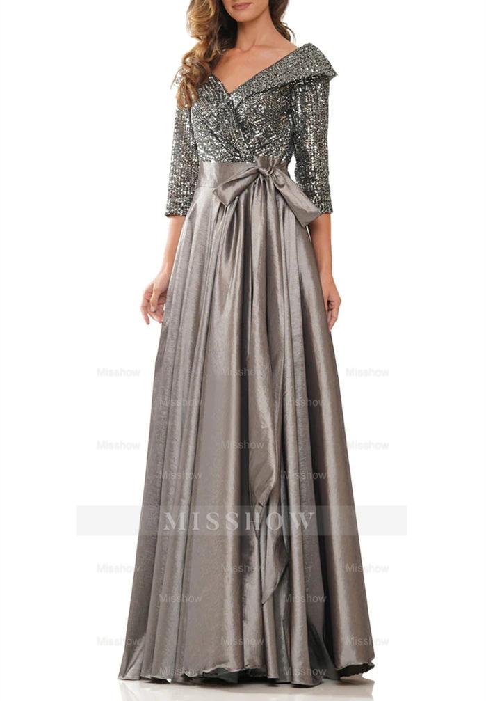 V-Neck A-Line Princess Gown for the Mother of the Bride