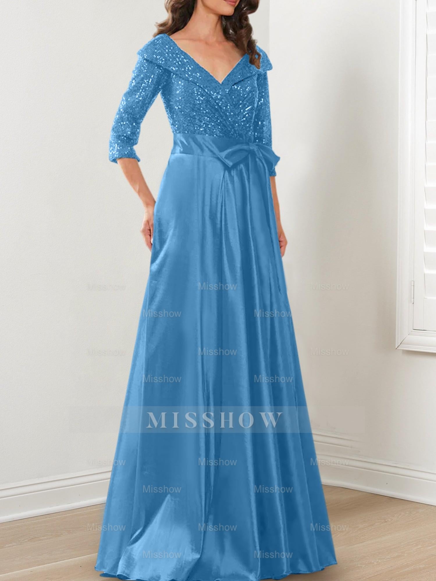 V-Neck A-Line Princess Gown for the Mother of the Bride