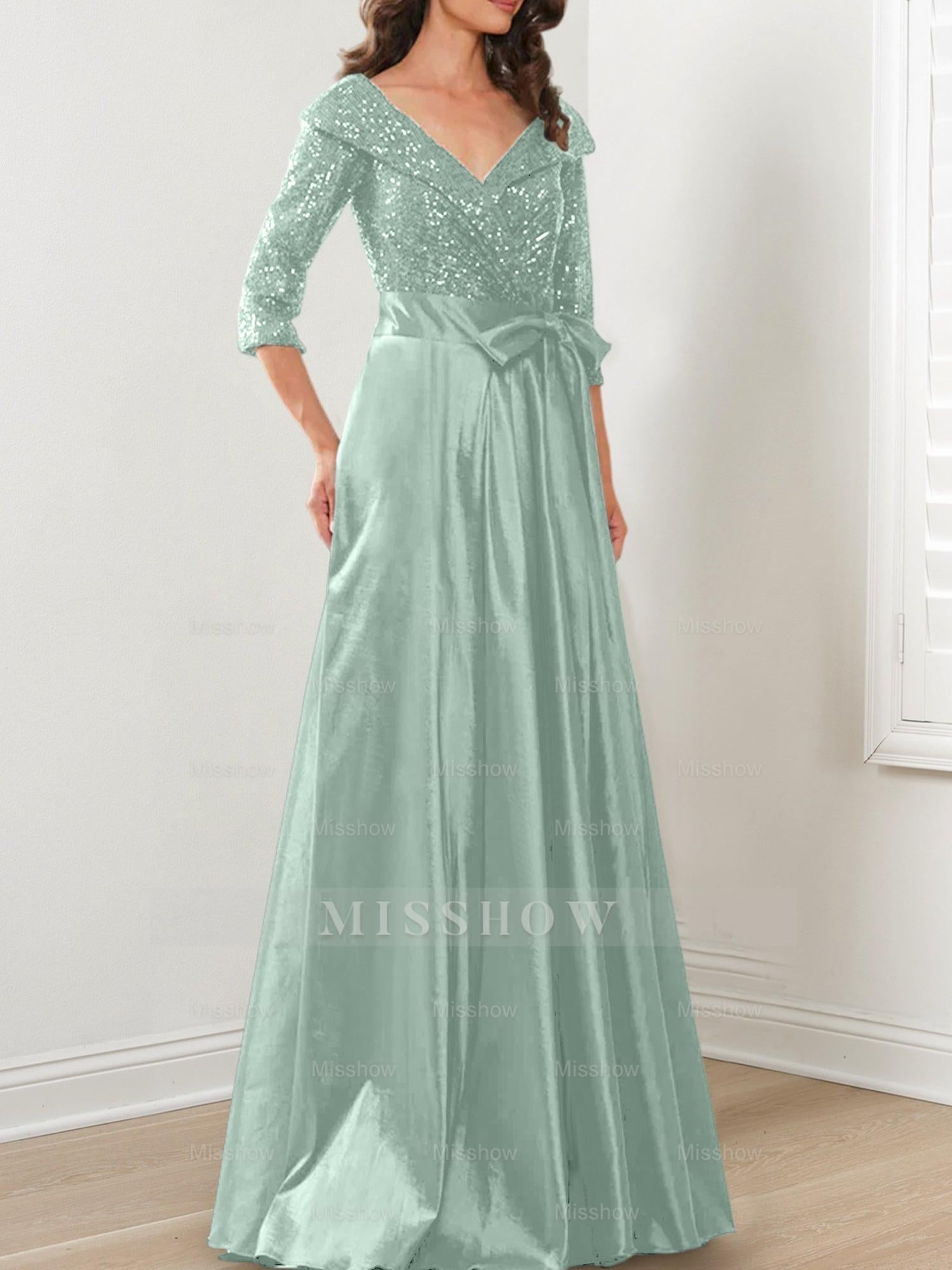 V-Neck A-Line Princess Gown for the Mother of the Bride