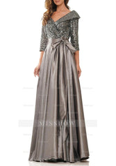 V-Neck A-Line Princess Gown for the Mother of the Bride