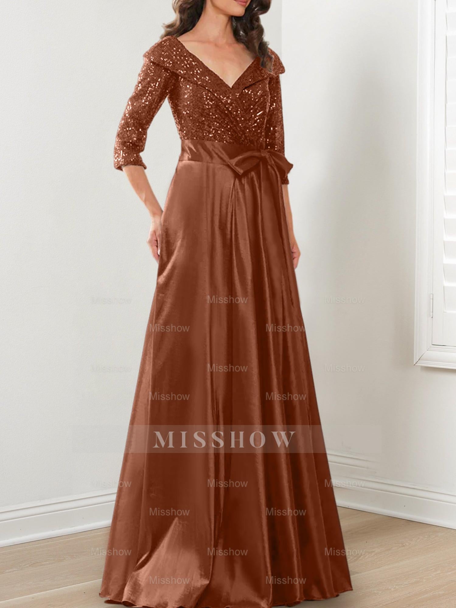 V-Neck A-Line Princess Gown for the Mother of the Bride