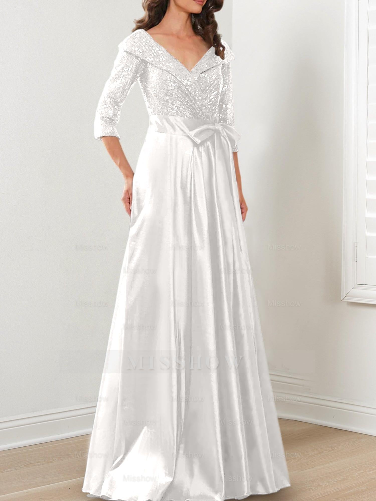 V-Neck A-Line Princess Gown for the Mother of the Bride
