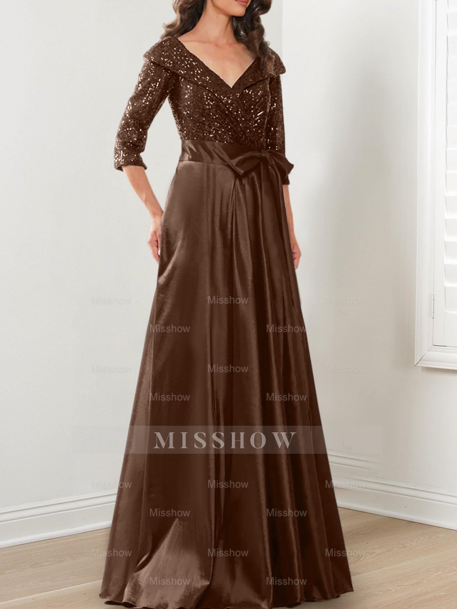 V-Neck A-Line Princess Gown for the Mother of the Bride