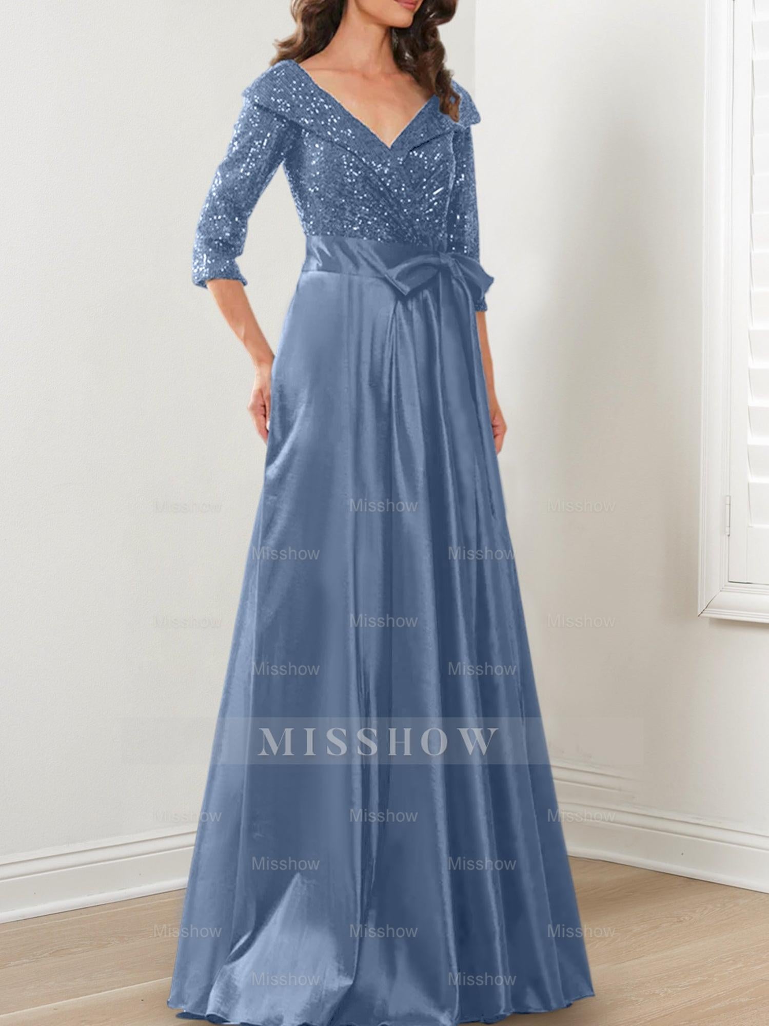 V-Neck A-Line Princess Gown for the Mother of the Bride