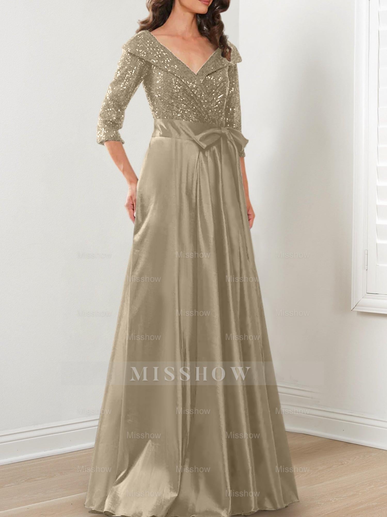 V-Neck A-Line Princess Gown for the Mother of the Bride