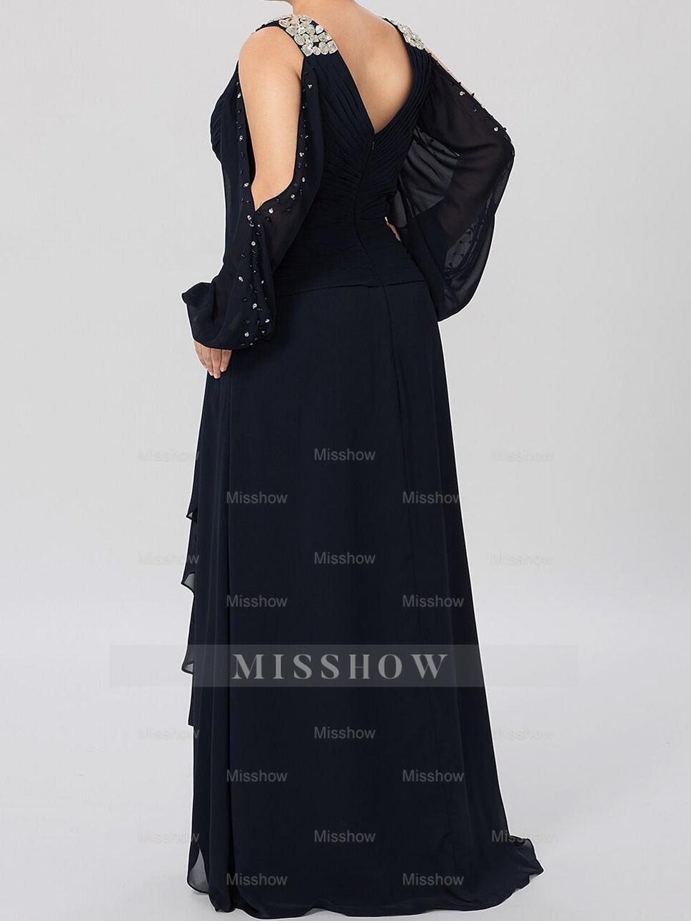 V-Neck A-Line Princess Gown for the Mother of the Bride Embellished with Rhinestones