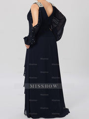 V-Neck A-Line Princess Gown for the Mother of the Bride Embellished with Rhinestones