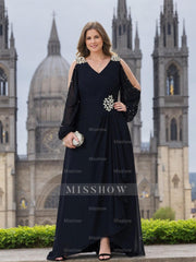 V-Neck A-Line Princess Gown for the Mother of the Bride Embellished with Rhinestones