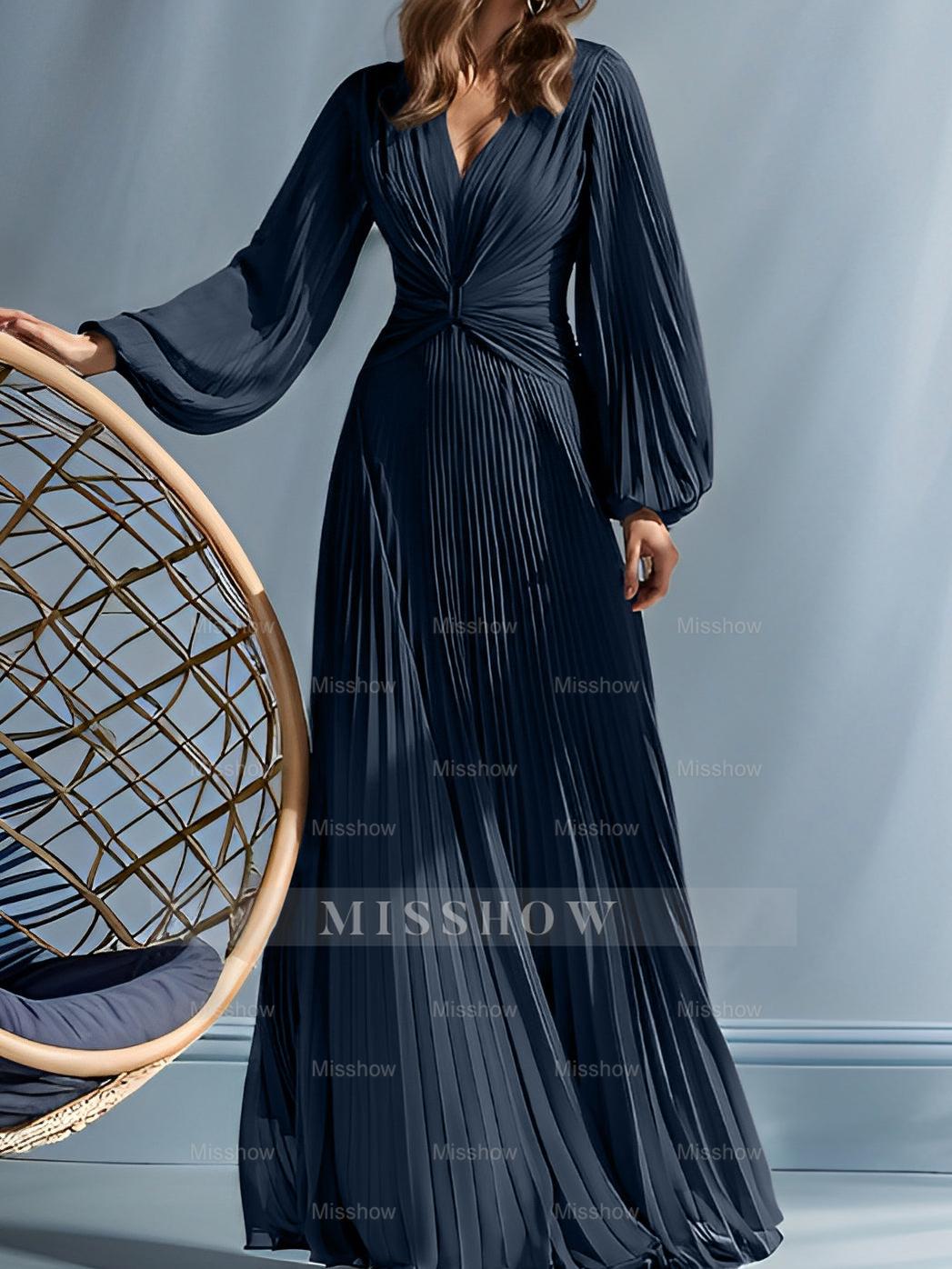 V-Neck A-Line Princess Gown for the Mother of the Bride with Ruched Detail