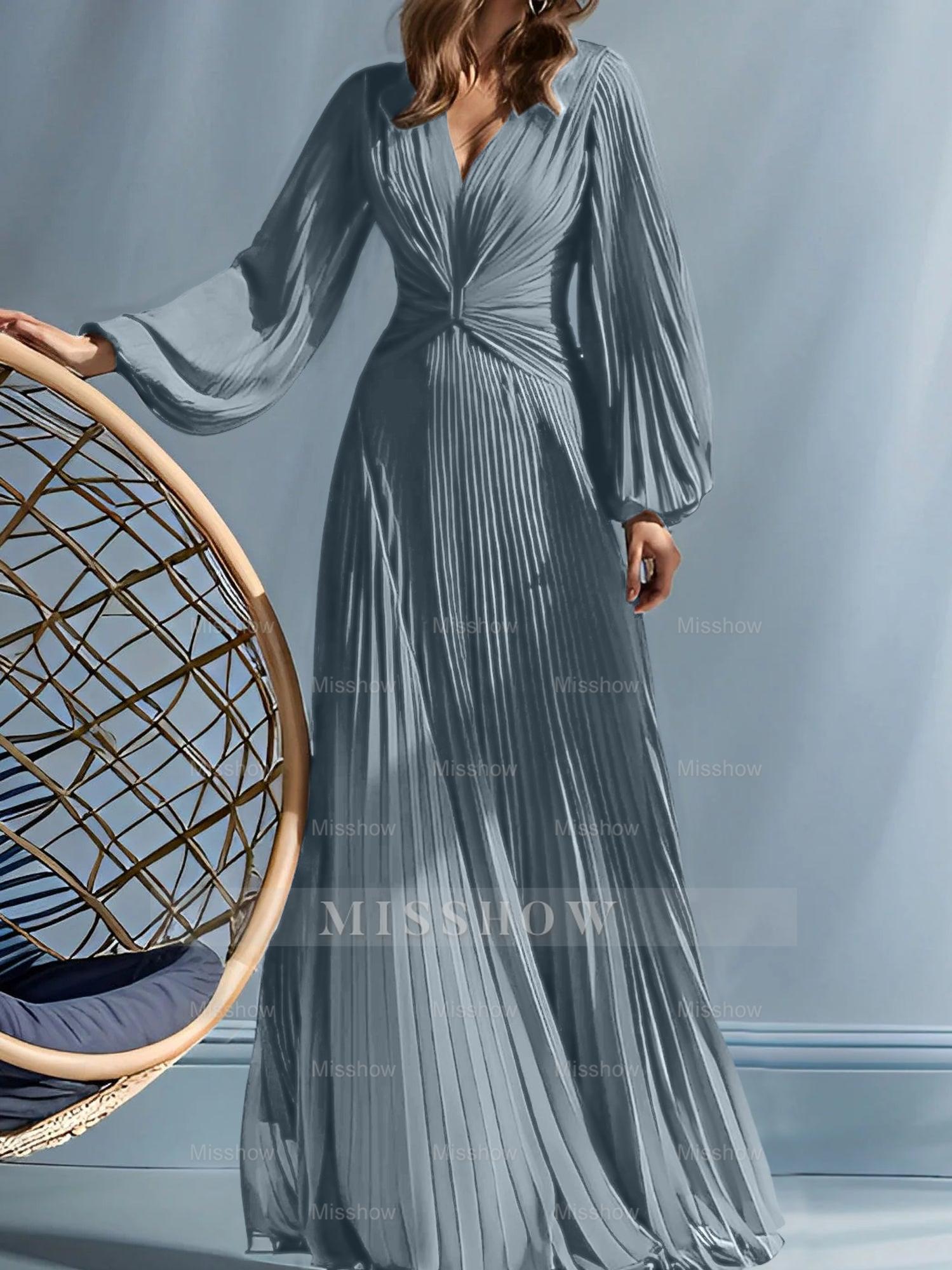 V-Neck A-Line Princess Gown for the Mother of the Bride with Ruched Detail