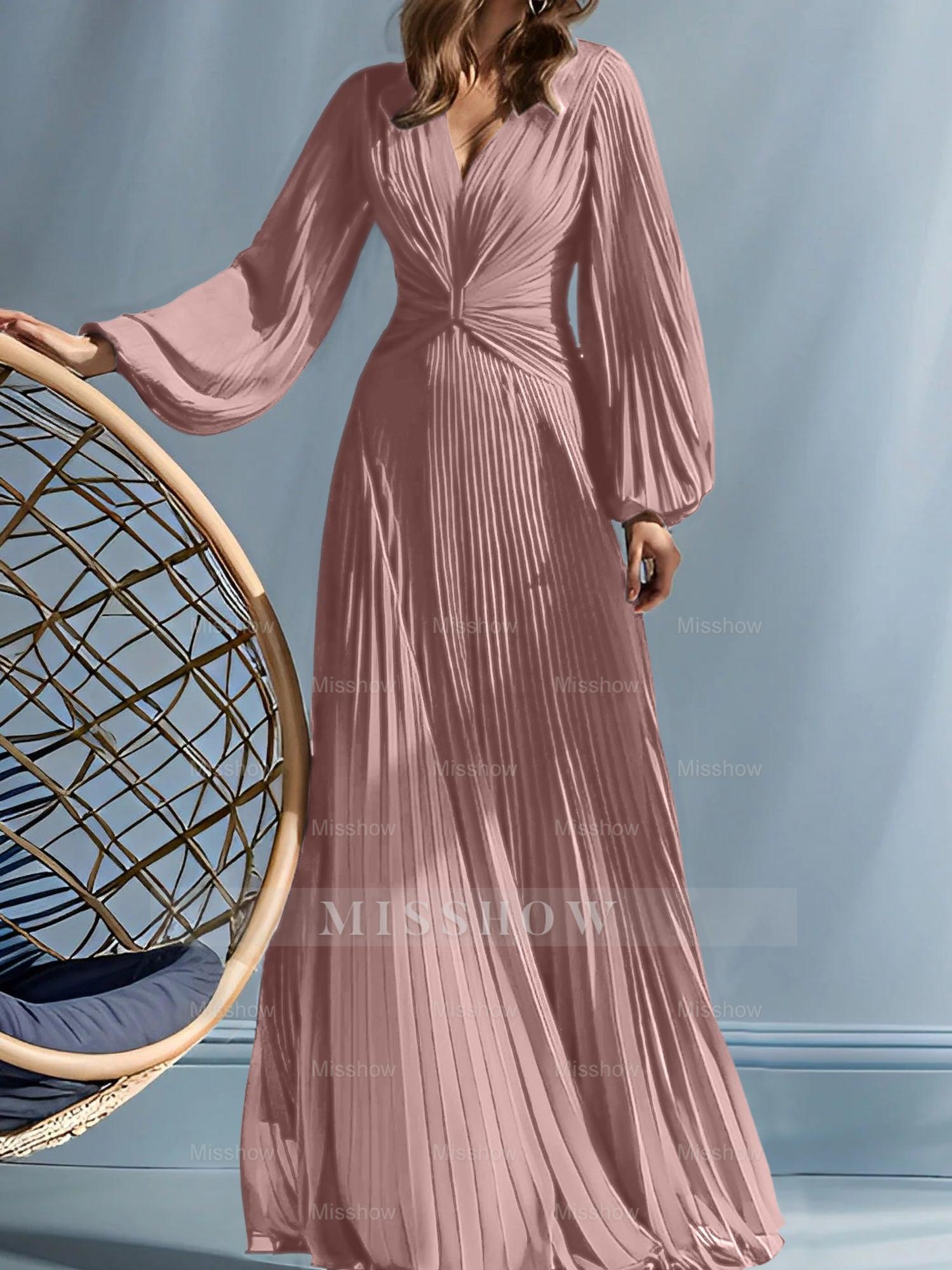 V-Neck A-Line Princess Gown for the Mother of the Bride with Ruched Detail