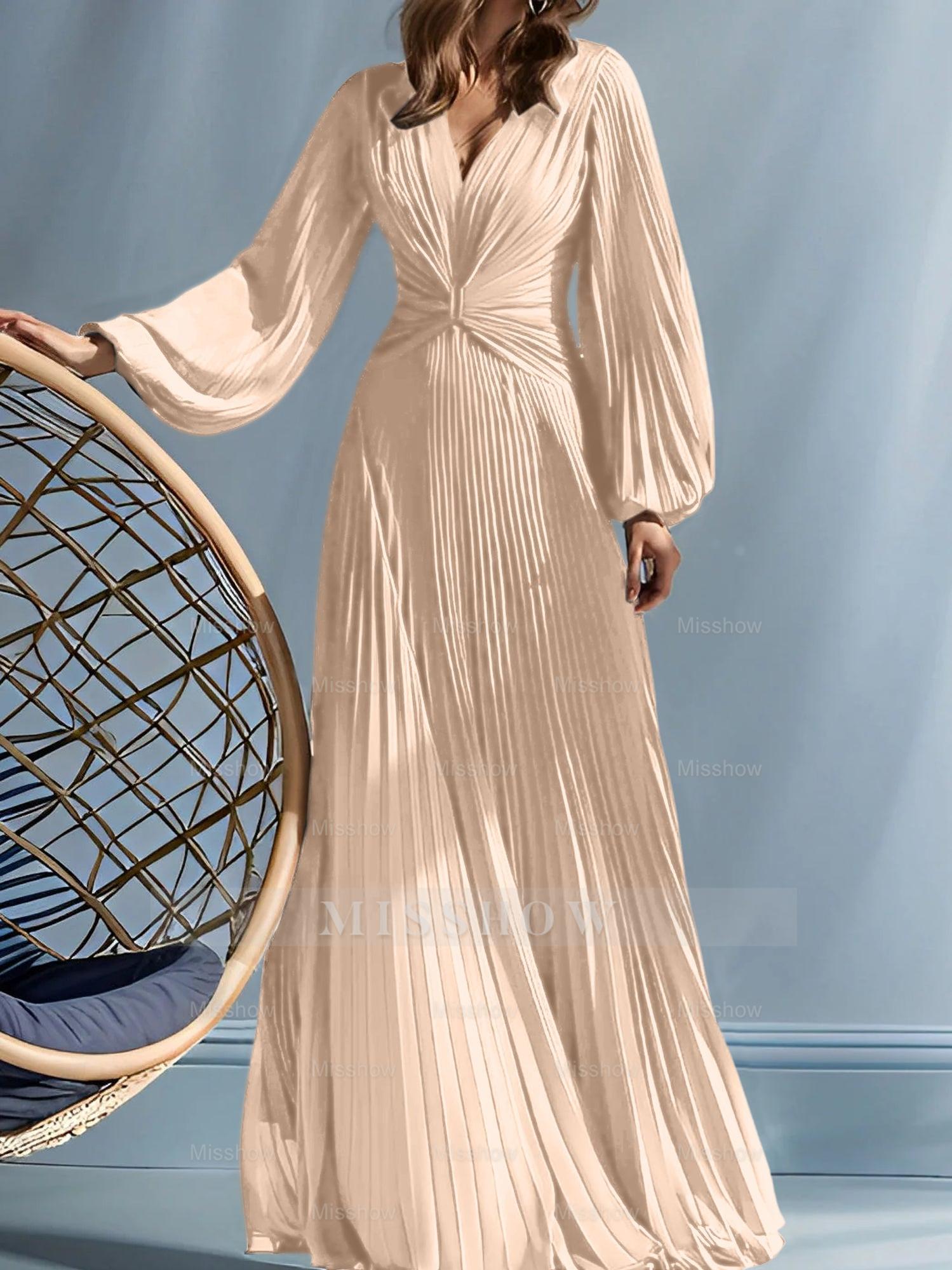 V-Neck A-Line Princess Gown for the Mother of the Bride with Ruched Detail