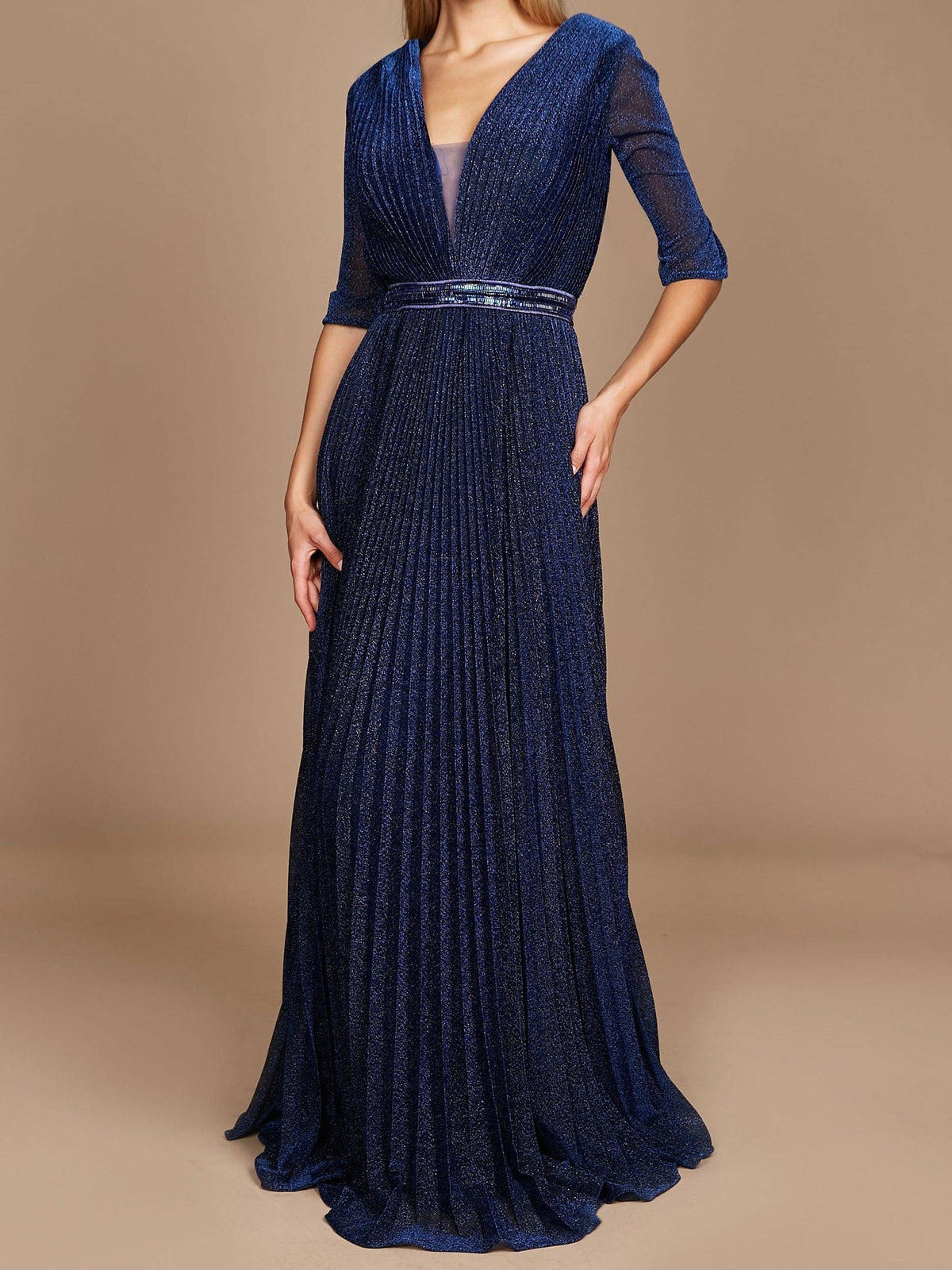 V-Neck A-Line Princess Gown with 3/4 Sleeves for the Mother of the Bride