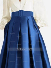 V-Neck A-Line Princess Gown with Long Sleeves and Belt for the Mother of the Bride