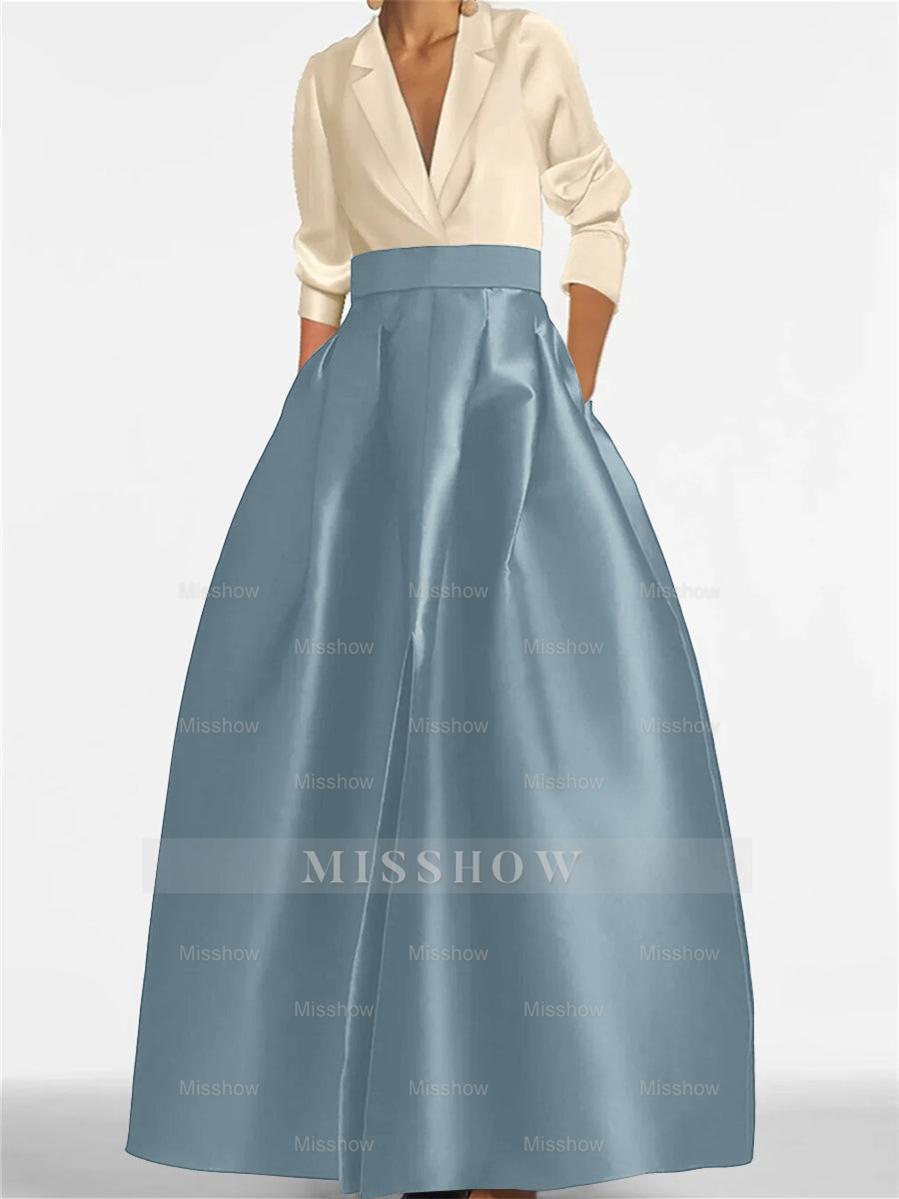V-Neck A-Line Princess Gown with Long Sleeves and Pockets for the Mother of the Bride