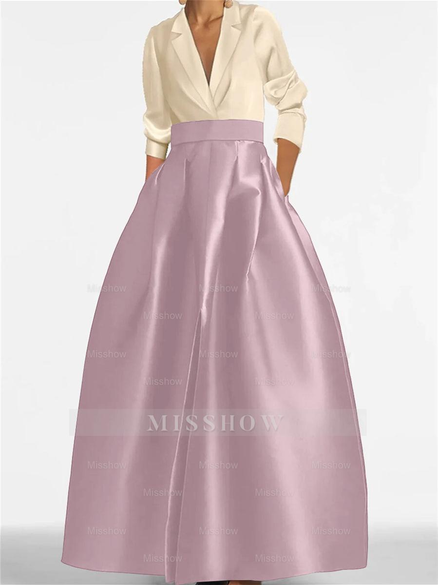 V-Neck A-Line Princess Gown with Long Sleeves and Pockets for the Mother of the Bride