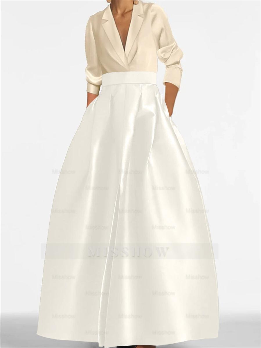 V-Neck A-Line Princess Gown with Long Sleeves and Pockets for the Mother of the Bride