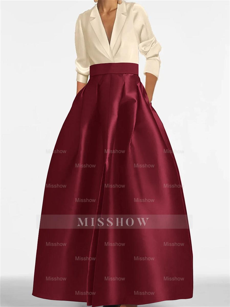 V-Neck A-Line Princess Gown with Long Sleeves and Pockets for the Mother of the Bride