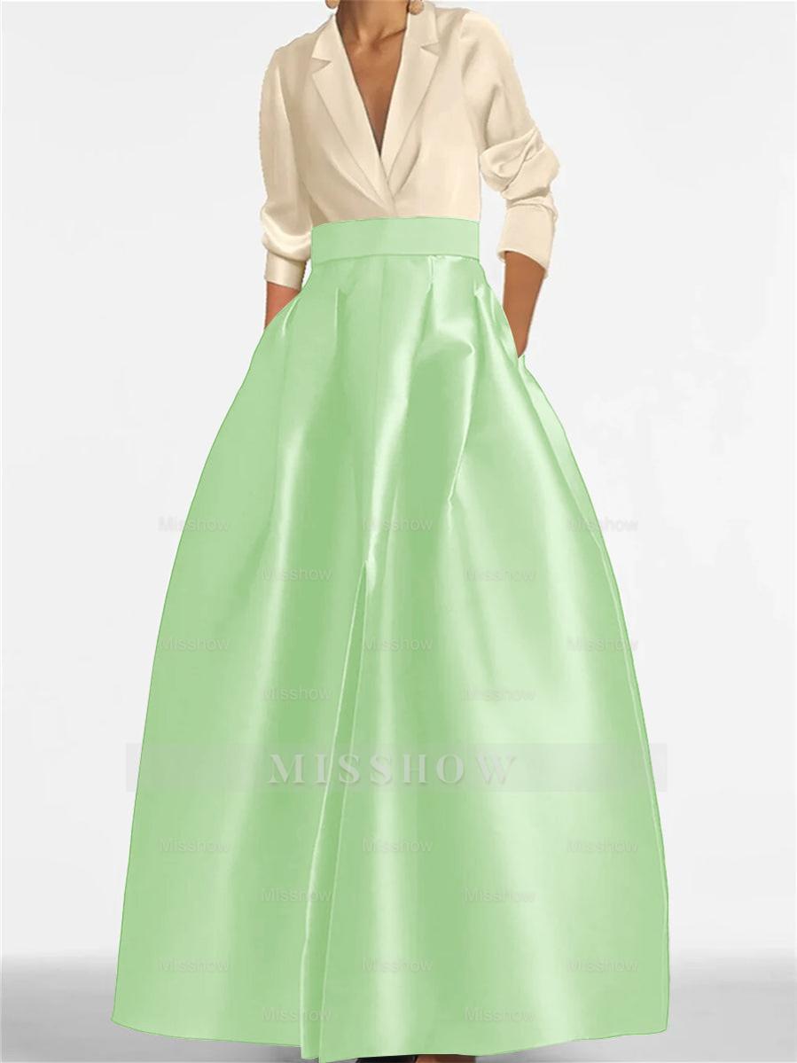 V-Neck A-Line Princess Gown with Long Sleeves and Pockets for the Mother of the Bride