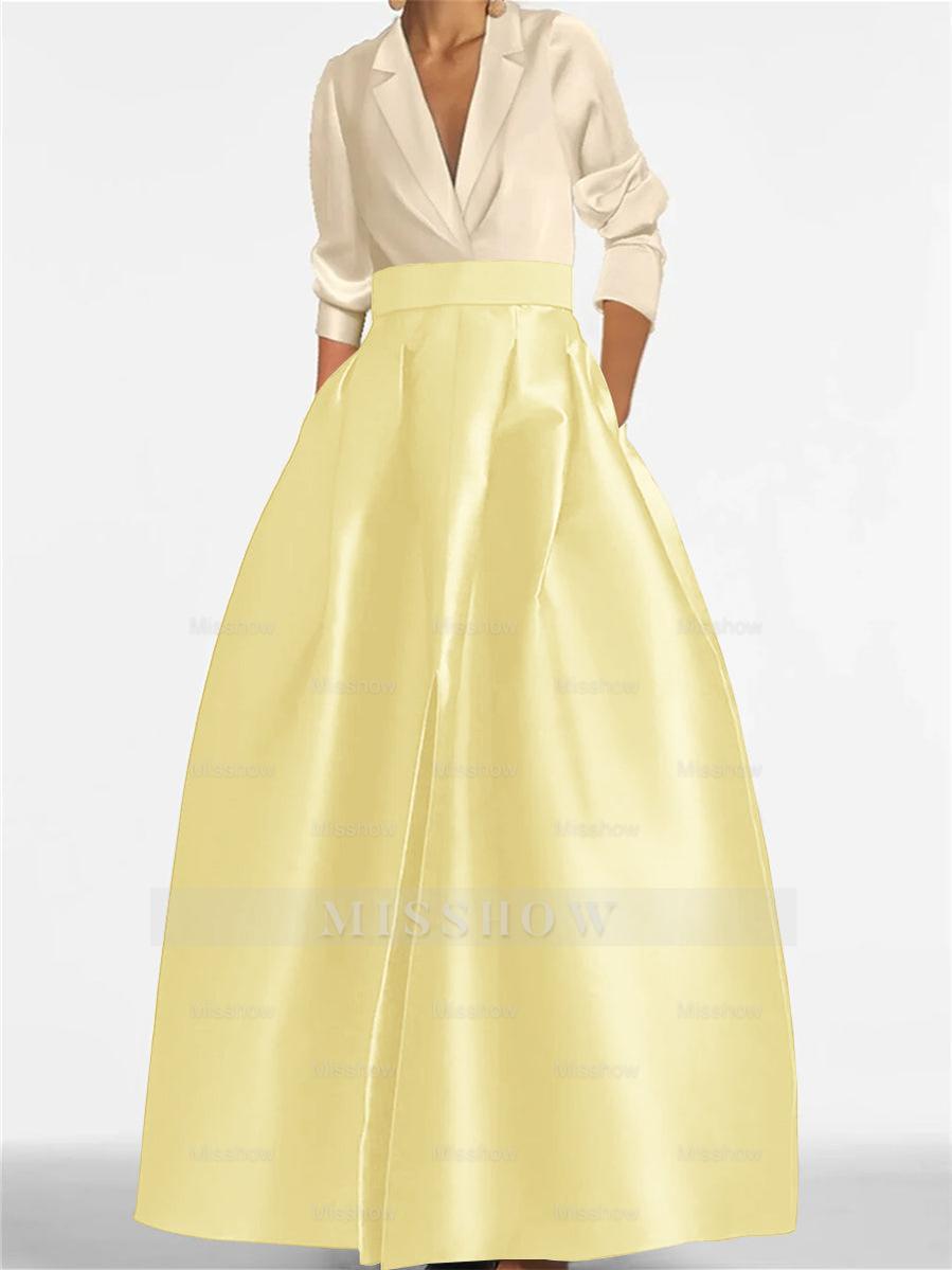 V-Neck A-Line Princess Gown with Long Sleeves and Pockets for the Mother of the Bride