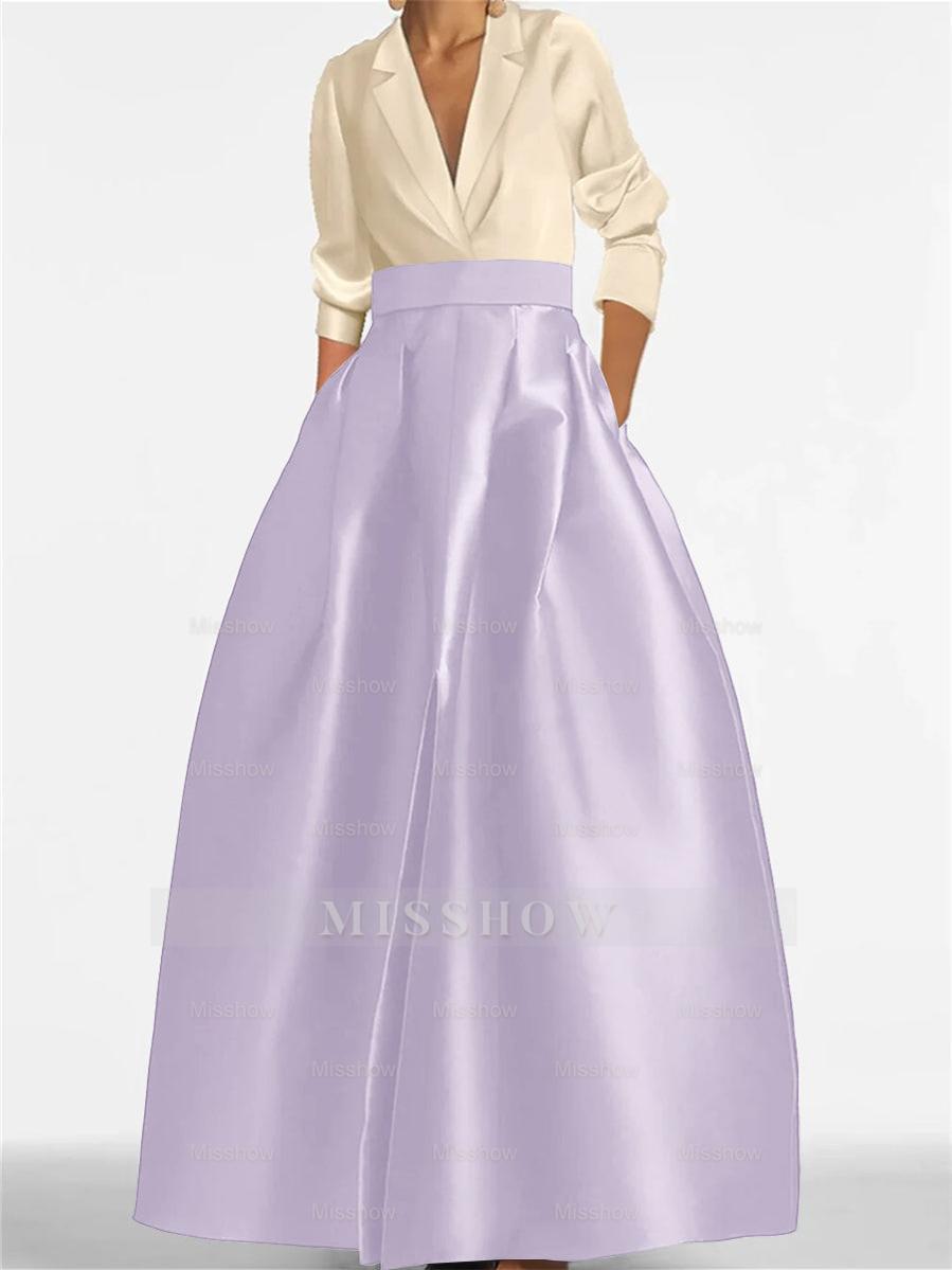 V-Neck A-Line Princess Gown with Long Sleeves and Pockets for the Mother of the Bride