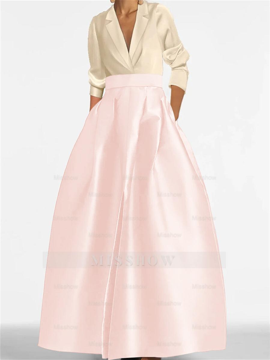 V-Neck A-Line Princess Gown with Long Sleeves and Pockets for the Mother of the Bride