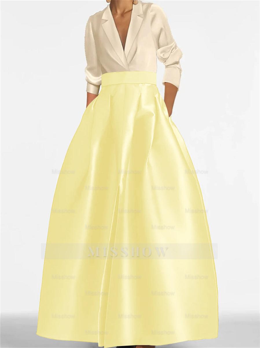 V-Neck A-Line Princess Gown with Long Sleeves and Pockets for the Mother of the Bride