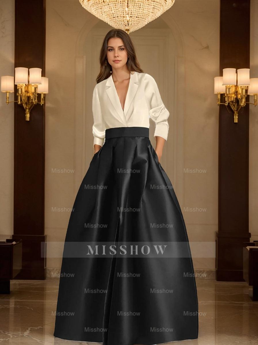 V-Neck A-Line Princess Gown with Long Sleeves and Pockets for the Mother of the Bride