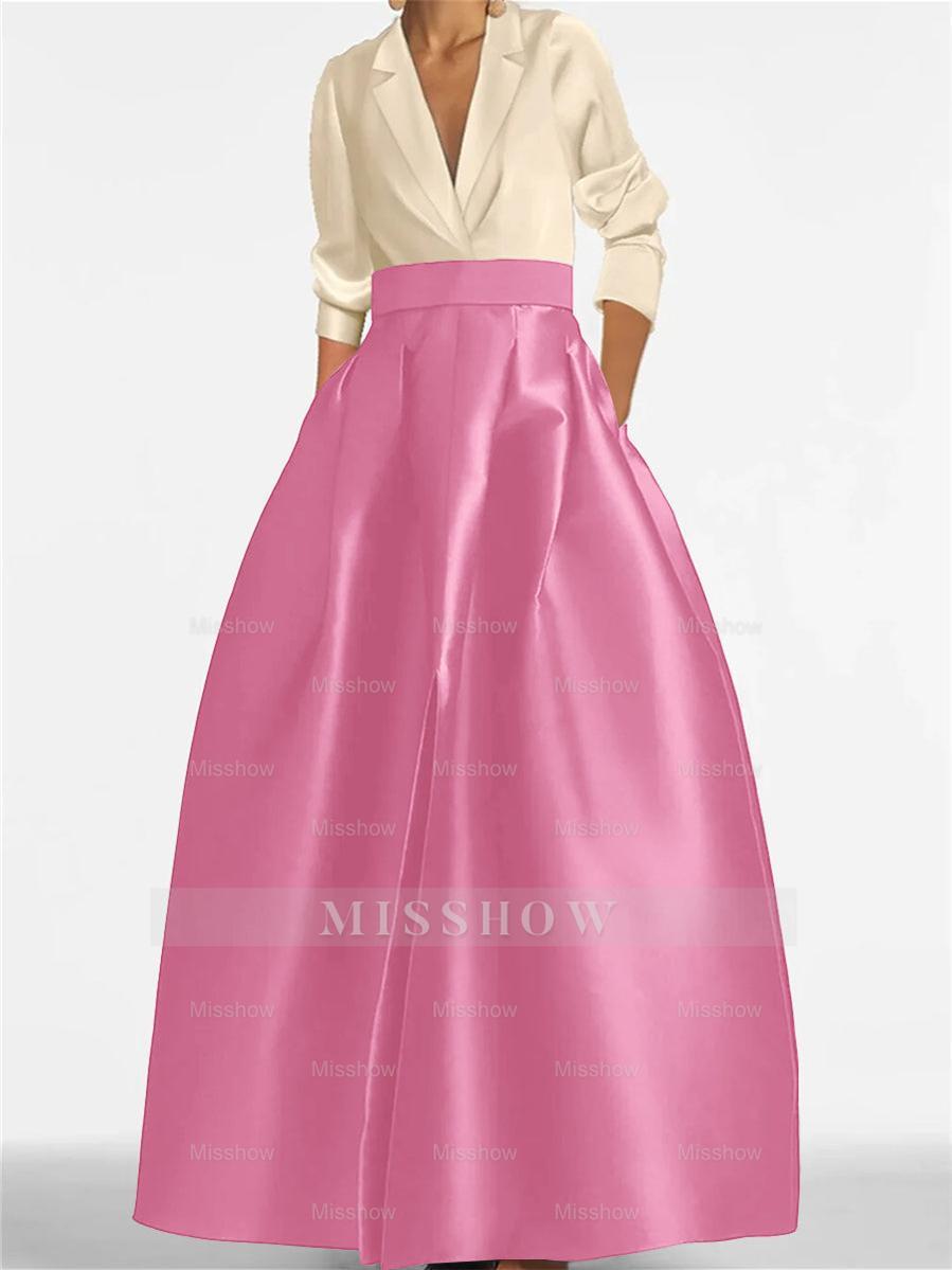 V-Neck A-Line Princess Gown with Long Sleeves and Pockets for the Mother of the Bride