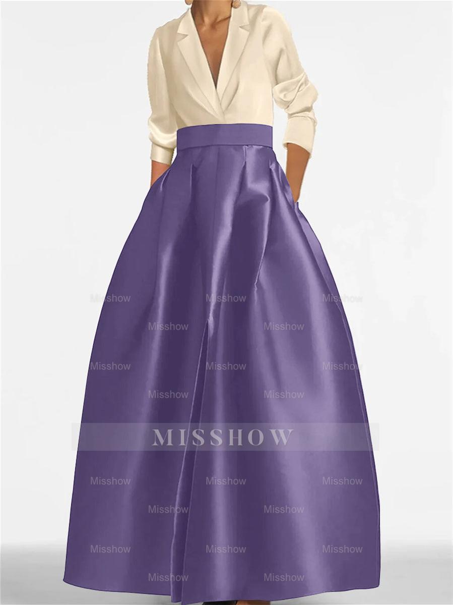 V-Neck A-Line Princess Gown with Long Sleeves and Pockets for the Mother of the Bride