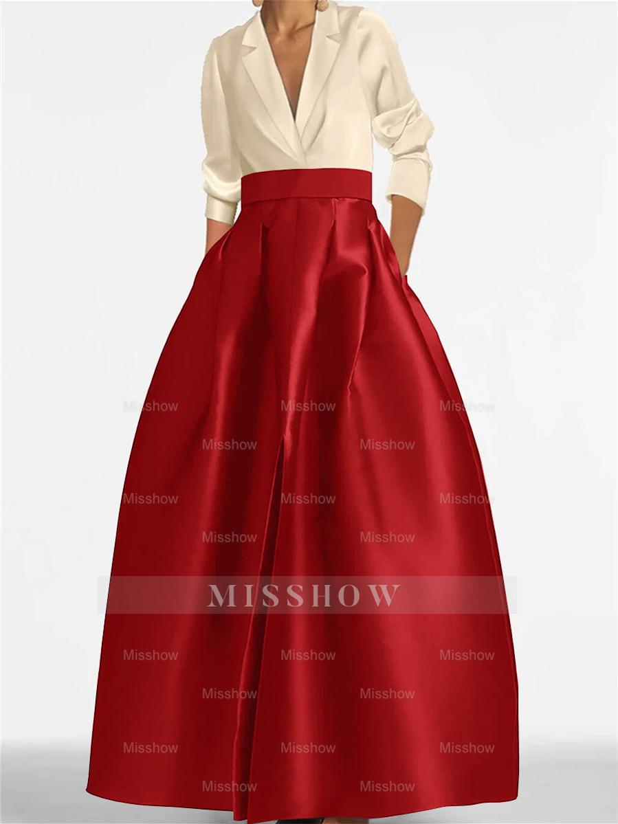 V-Neck A-Line Princess Gown with Long Sleeves and Pockets for the Mother of the Bride