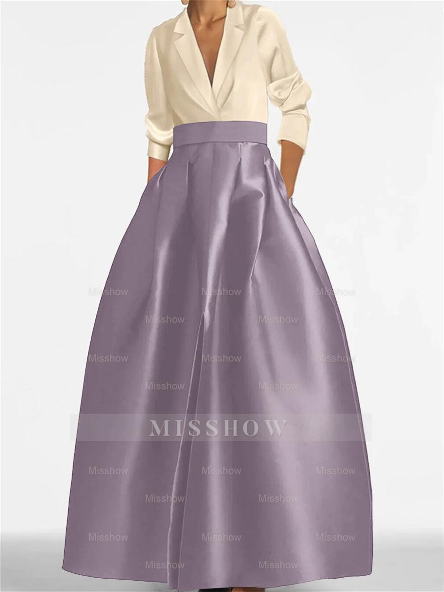 V-Neck A-Line Princess Gown with Long Sleeves and Pockets for the Mother of the Bride