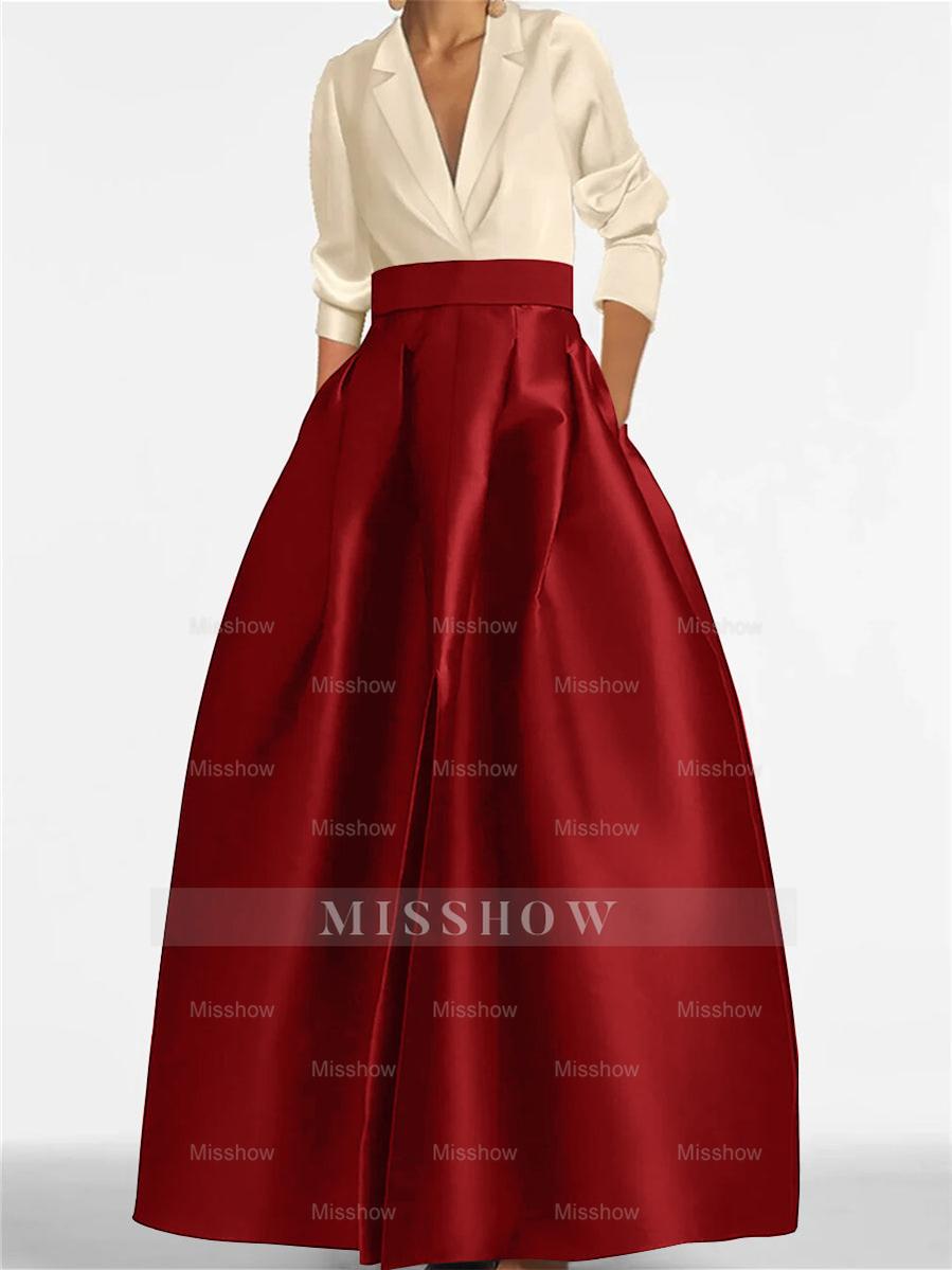 V-Neck A-Line Princess Gown with Long Sleeves and Pockets for the Mother of the Bride